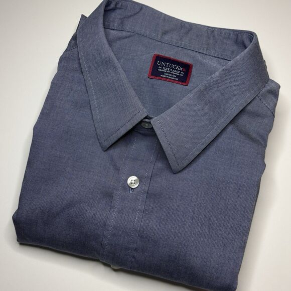UNTUCKit Pio Cesare WF Mens XXXL Dark Navy Solid Long Sleeve Button Front Shirt - Picture 2 of 7